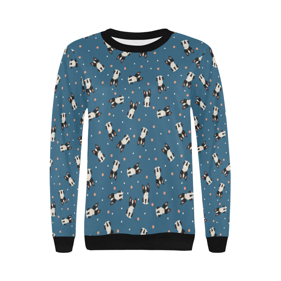 Cute boston terrier dog spattern Women's Crew Neck Sweatshirt
