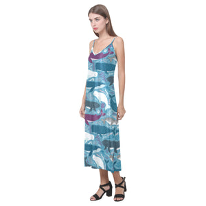 Whale design pattern V-Neck Open Fork Long Dress