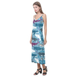 Whale design pattern V-Neck Open Fork Long Dress