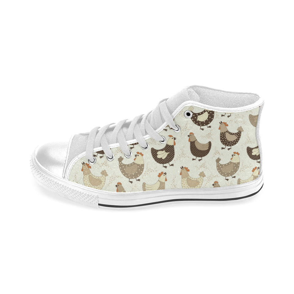 Cute rooster chicken cock Men's High Top Canvas Shoes White