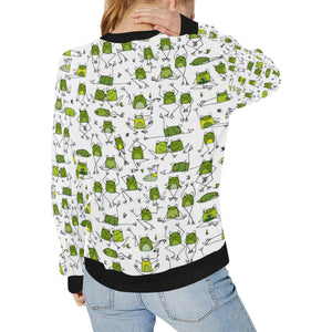 Sketch funny frog pattern Women's Crew Neck Sweatshirt