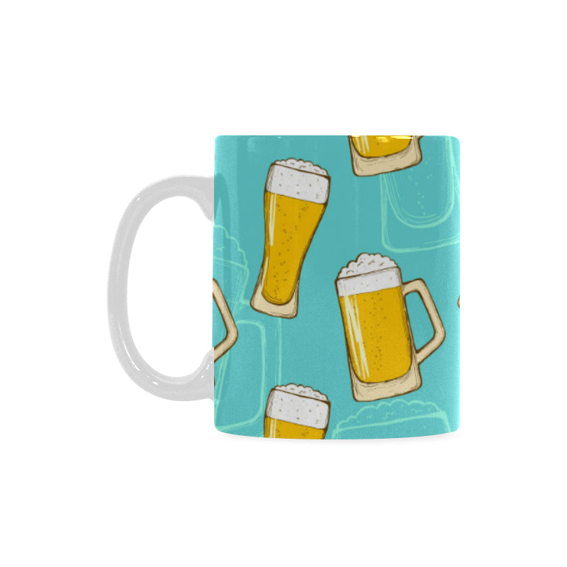 Beer pattern green background Classical White Mug (Fulfilled In US)