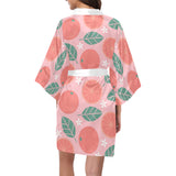 Grapefruit leaves flower pink background Women's Short Kimono Robe