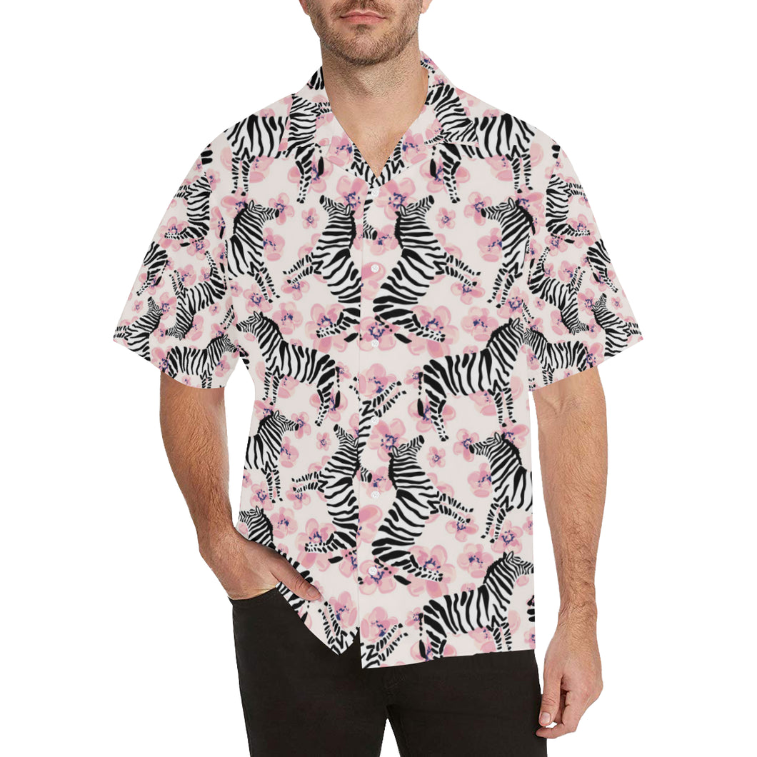 Zebra pink flower background Men's All Over Print Hawaiian Shirt