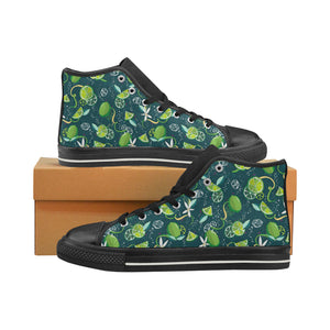 Lime ice flower pattern Women's High Top Canvas Shoes Black