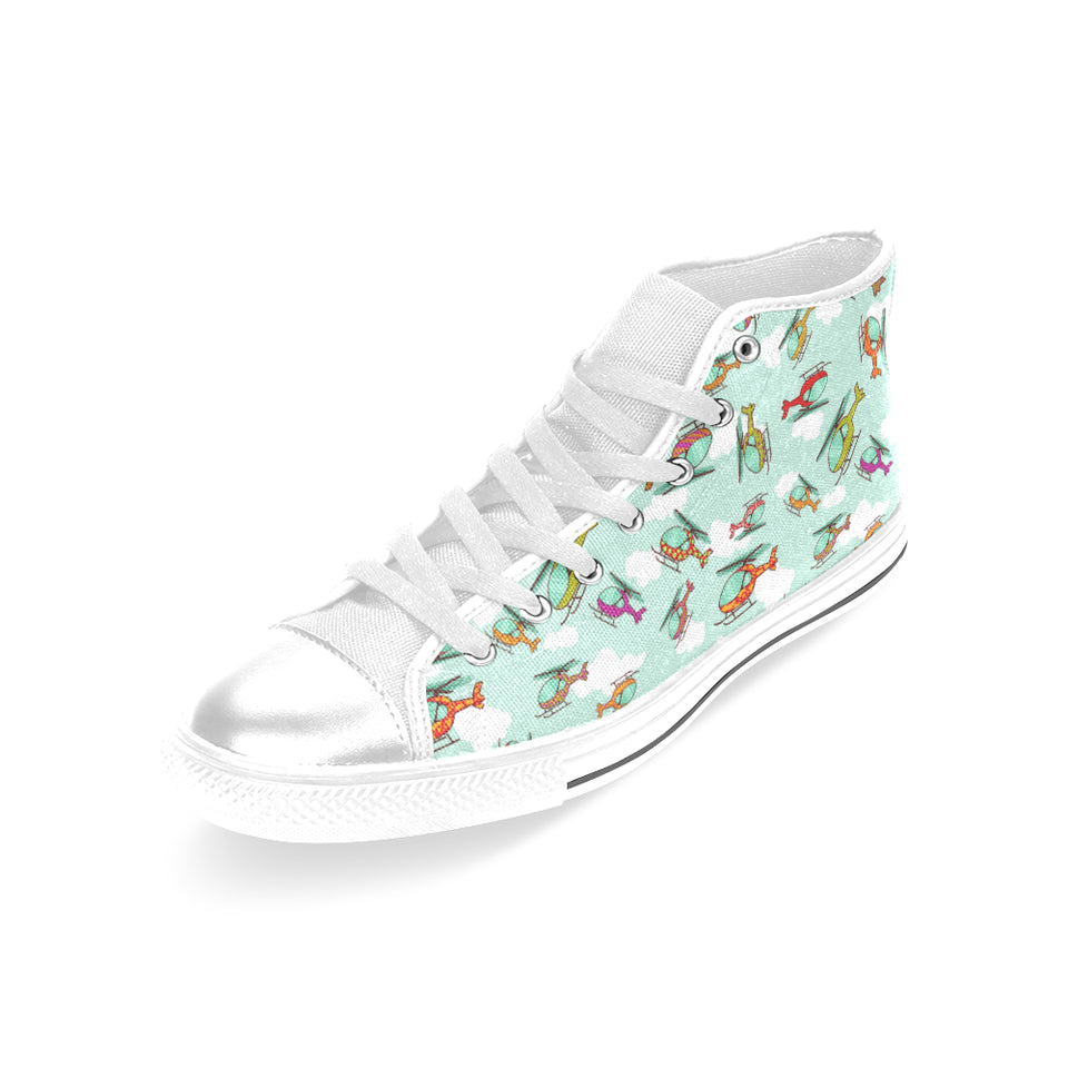 Helicopter design pattern Women's High Top Canvas Shoes White