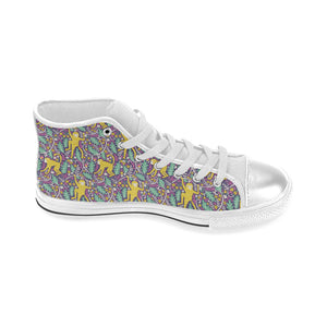 Cute yellow monkey leaves pattern Women's High Top Canvas Shoes White