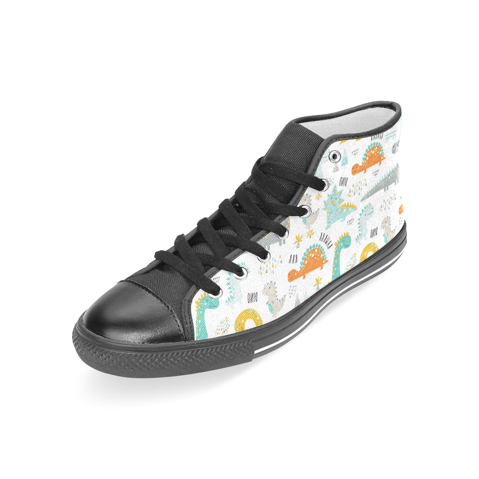 Cute funny kids dinosaurs pattern Women's High Top Canvas Shoes Black