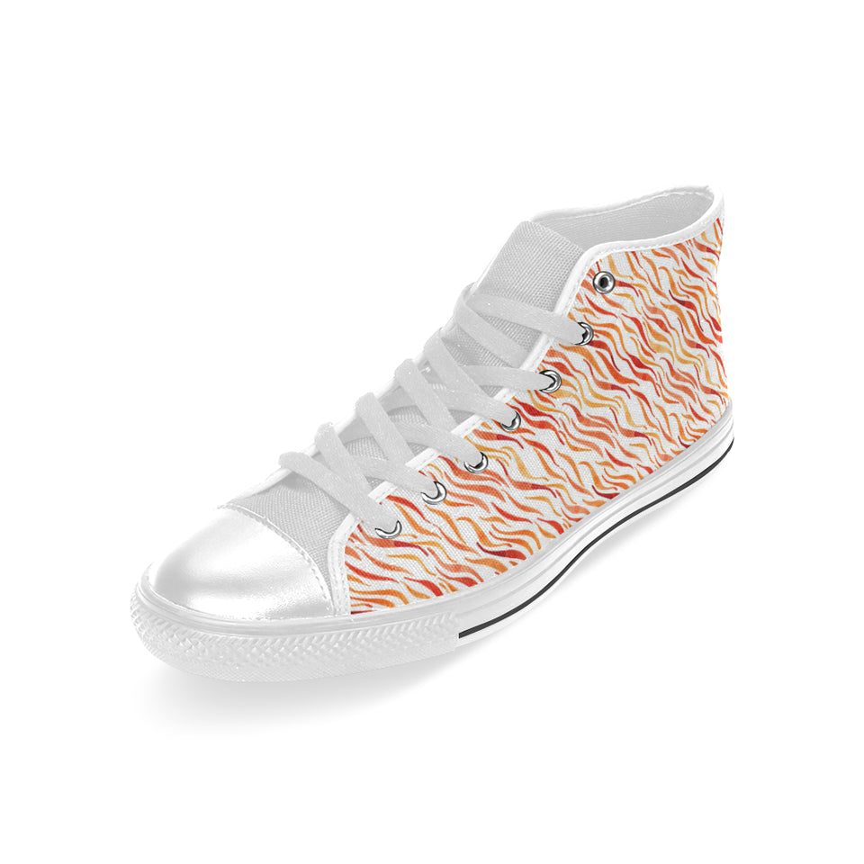 Fire flame watercolor pattern Men's High Top Canvas Shoes White