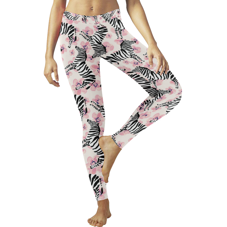 Zebra pink flower background Women's Legging Fulfilled In US