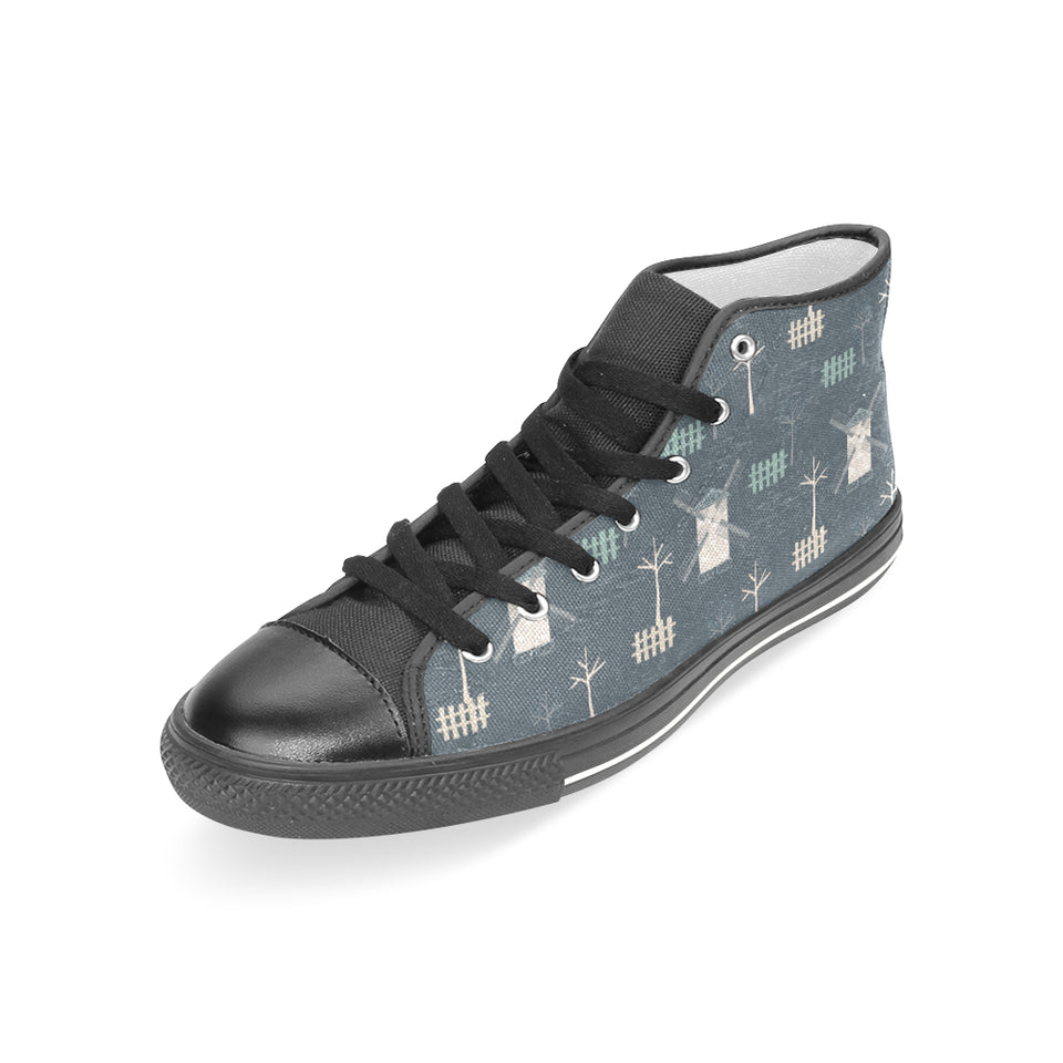 windmill tree pattern Women's High Top Canvas Shoes Black