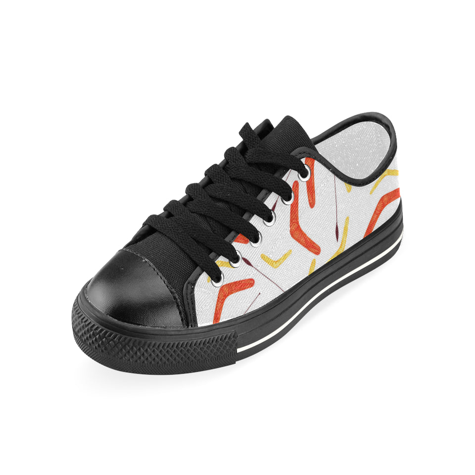 Waterclor boomerang Australian aboriginal ornament Women's Low Top Canvas Shoes Black