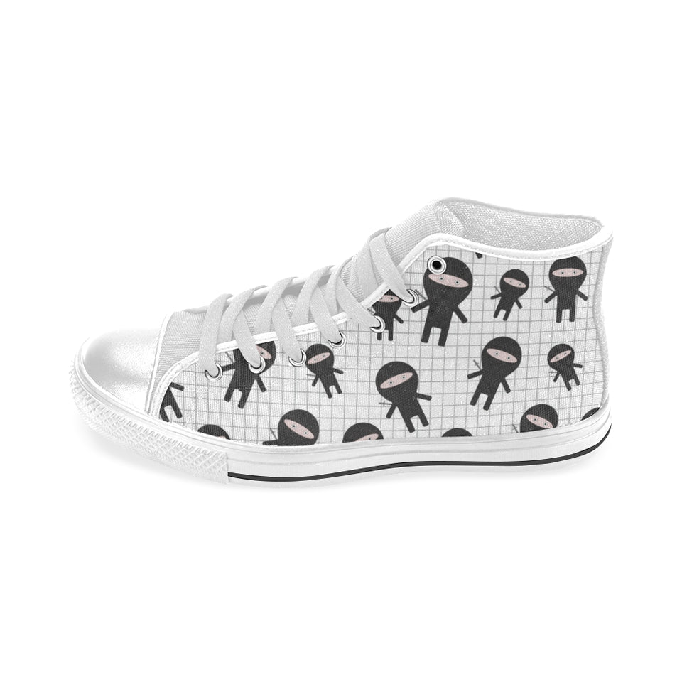 Ninja pattern plaid background Men's High Top Canvas Shoes White