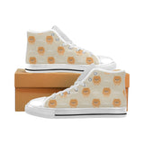 Cute brown pomeranian puppy on blue Men's High Top Canvas Shoes White