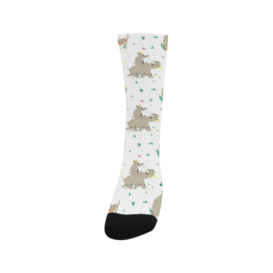 Cute Rhino pattern background Crew Socks