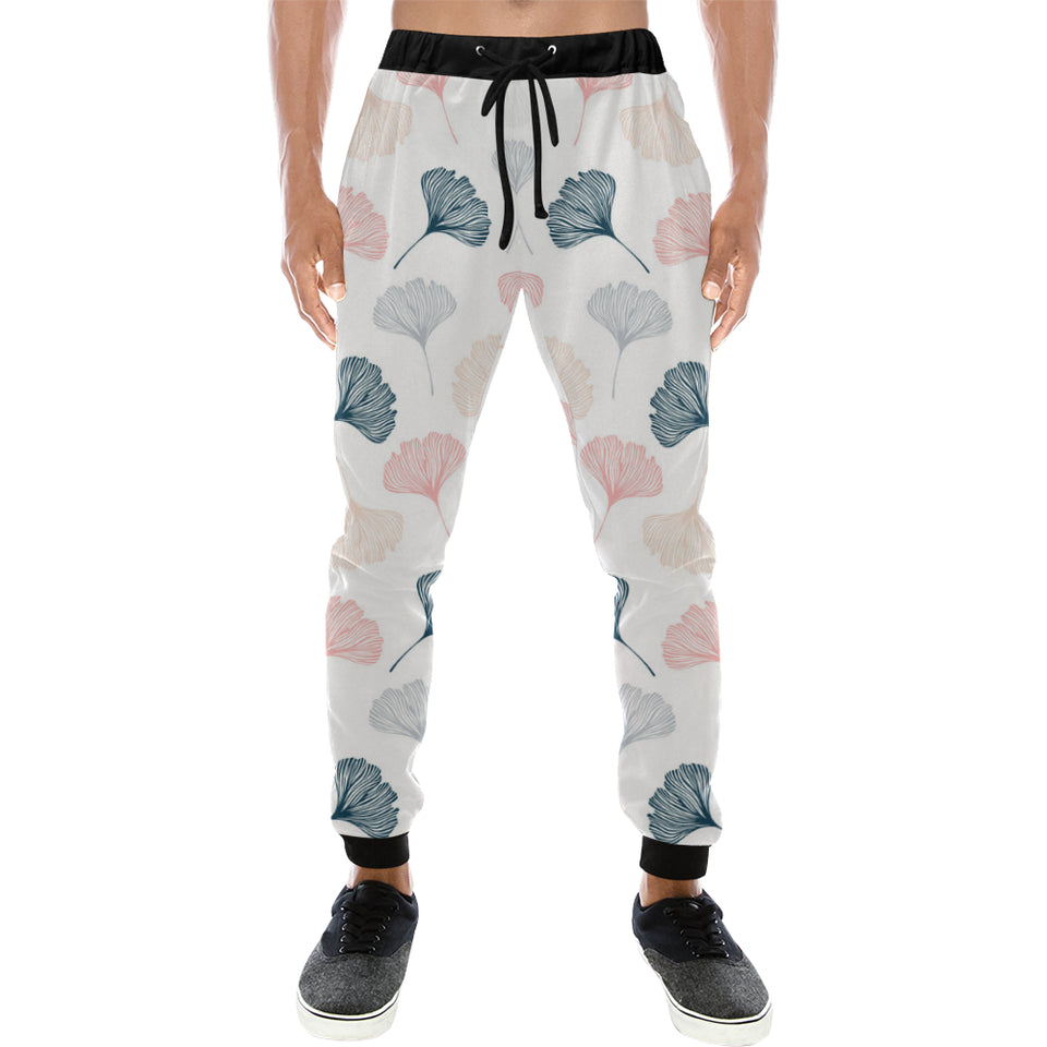 Black Gray Cream coral ginkgo leaves pattern Unisex Casual Sweatpants
