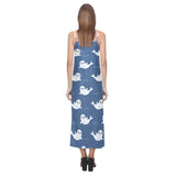 Cute white baby sea lion seal pattern V-Neck Open Fork Long Dress