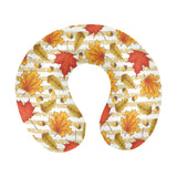 Maple leaf oak leaf acorns beige striped backgroun U-Shaped Travel Neck Pillow