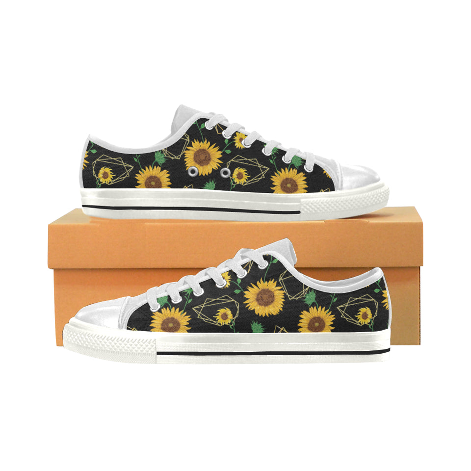 sunflower golden polygonal shapes Women's Low Top Canvas Shoes White