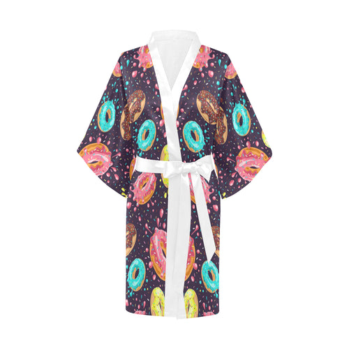 Colorful donut glaze pattern Women's Short Kimono Robe