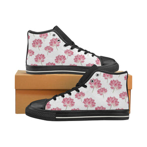 Pink lotus waterlily pattern Women's High Top Canvas Shoes Black