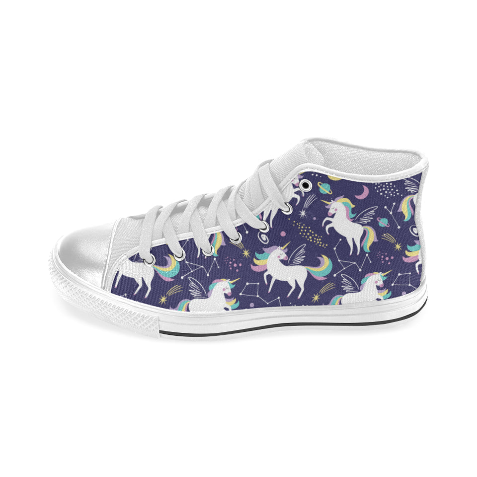 Hand drawn cute unicorn star planet Women's High Top Canvas Shoes White