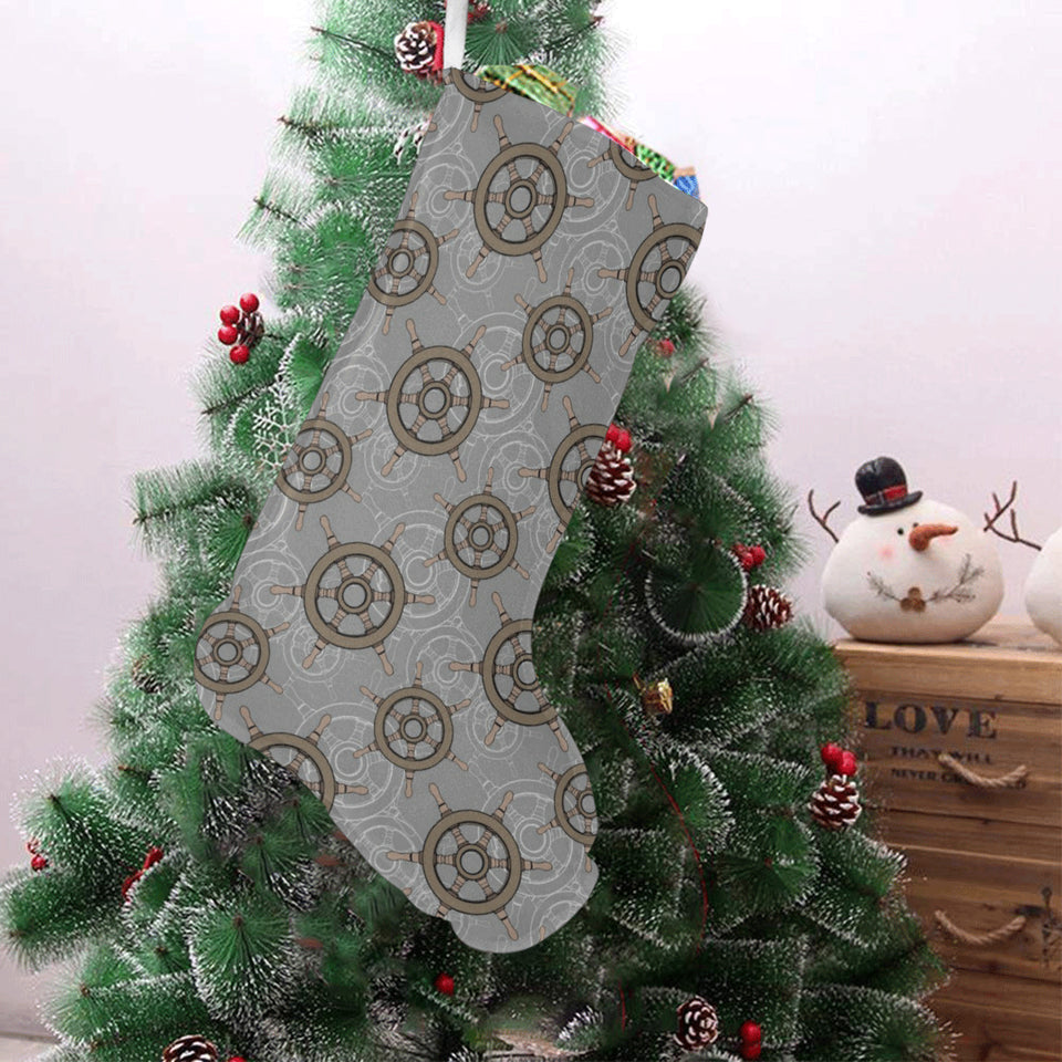 nautical wood steering wheel pattern Christmas Stocking