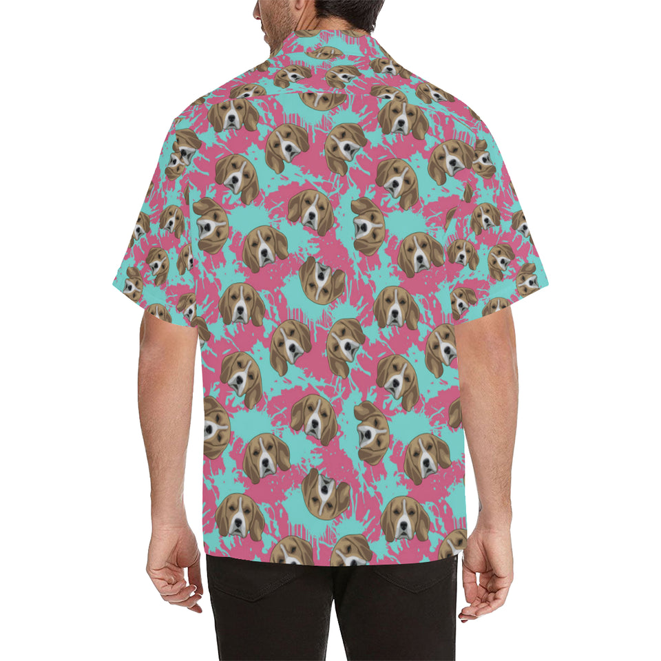 Beagle muzzles turquoise paint splashes pink patte Men's All Over Print Hawaiian Shirt