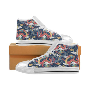 Blue red dragon cloud pattern Women's High Top Canvas Canvas Shoes White