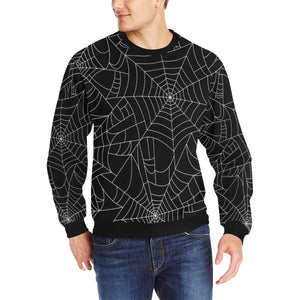 Spider web pattern Black background white cobweb Men's Crew Neck Sweatshirt