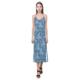 Hand drawn sailboat pattern V-Neck Open Fork Long Dress