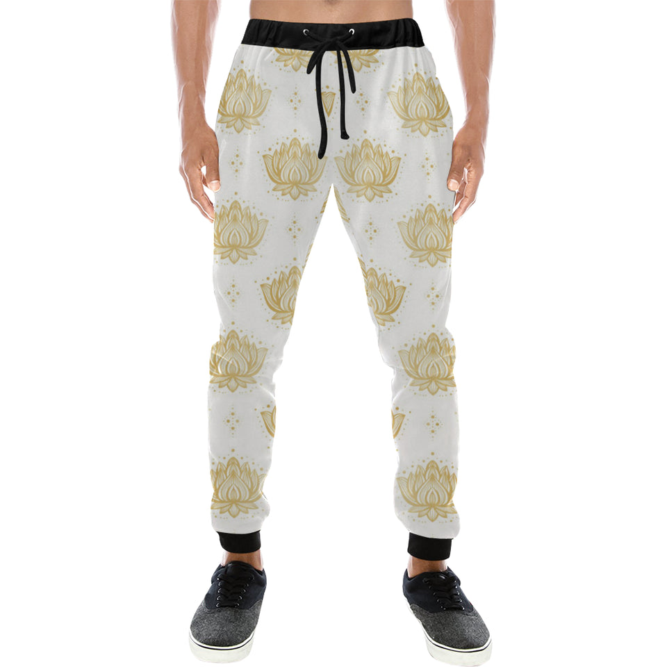 Gold Ornamental lotue waterlily symbol pattern Unisex Casual Sweatpants