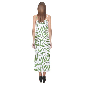Hand drawn sketch style green Chili peppers patter V-Neck Open Fork Long Dress