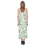 Hand drawn sketch style green Chili peppers patter V-Neck Open Fork Long Dress
