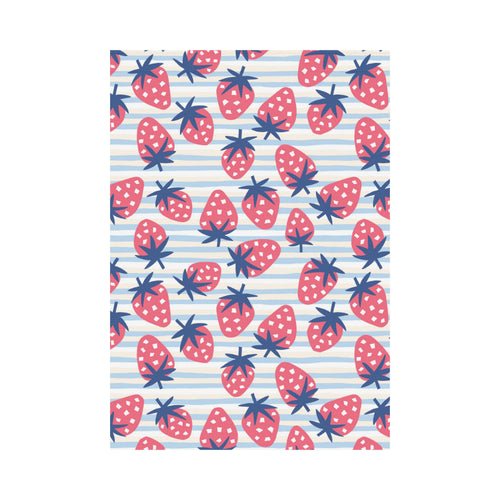 Strawberry pattern blue lines background House Flag Garden Flag