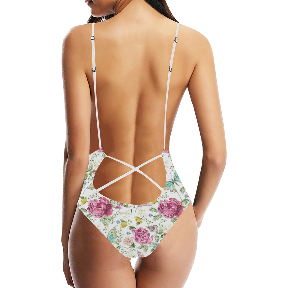 Hand drawn butterfly rose Women's One-Piece Swimsuit