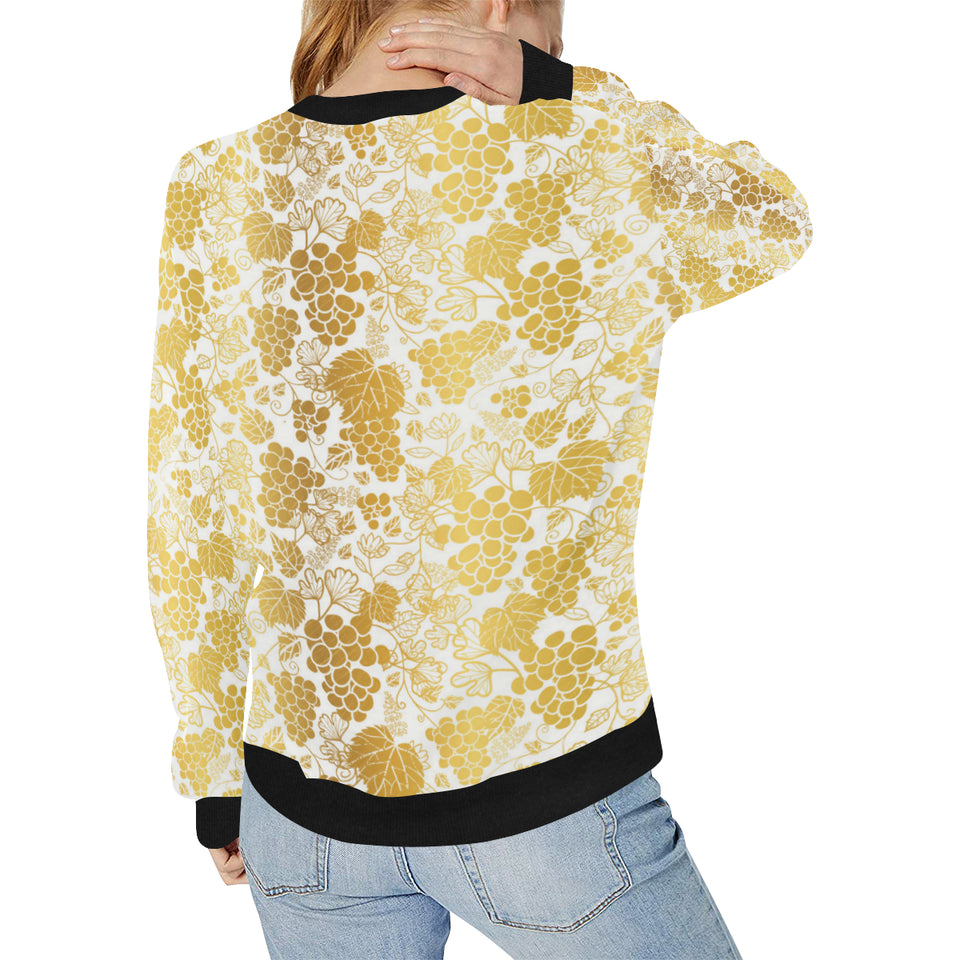 Gold grape pattern Women's Crew Neck Sweatshirt