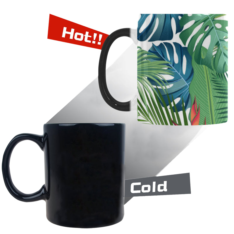 heliconia palm and monstera  leaves pattern Morphing Mug Heat Changing Mug