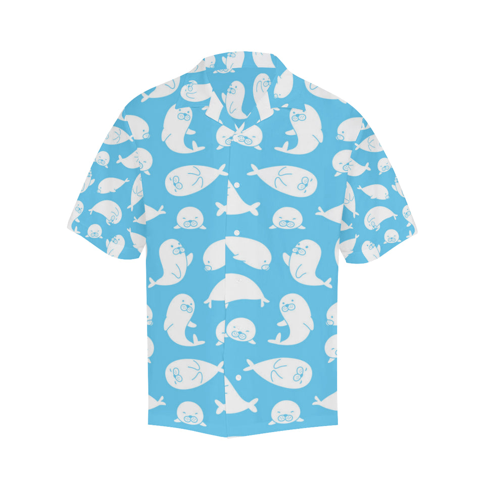 Cute white sea lion seals pattern Men's All Over Print Hawaiian Shirt