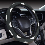 Cute white rabbit polka dots black background Car Steering Wheel Cover