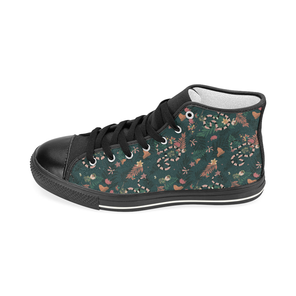 Snake forest pattern Women's High Top Canvas Shoes Black