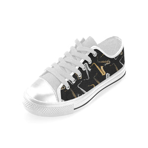 saxophone design pattern Men's Low Top Shoes White
