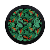 heliconia flower palm monstera leaves black backgr Elegant Black Wall Clock