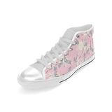Japanese crane rose pattern Men's High Top Canvas Shoes White
