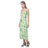 Cactus pattern copy V-Neck Open Fork Long Dress