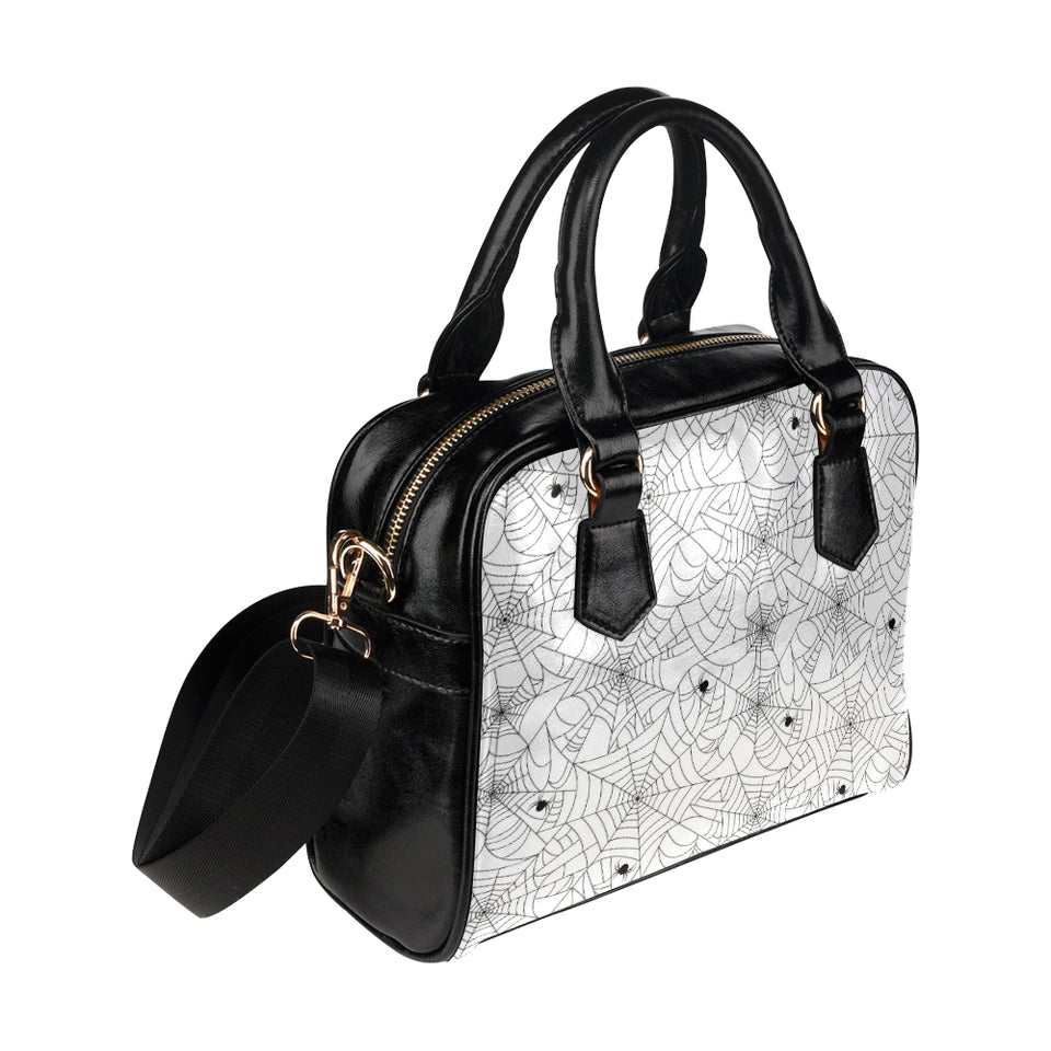 Spider web cobweb pattern white background Shoulder Handbag
