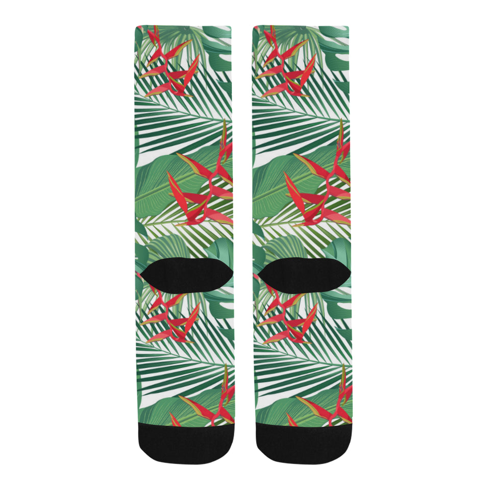heliconia palm and monstera  leaves pattern Crew Socks