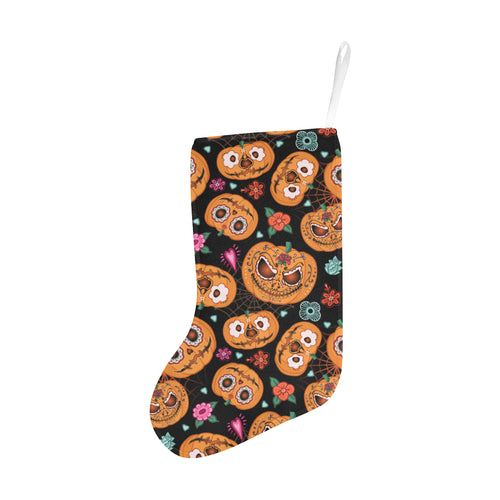 Pumpkin flowers spiderweb Halloween theme Christmas Stocking