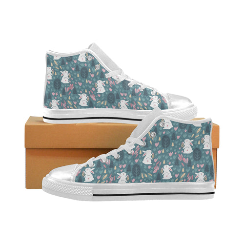 Cute rabbit pattern Women's High Top Canvas Shoes White