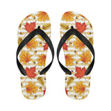 Maple leaf oak leaf acorns beige striped backgroun Unisex Flip Flops